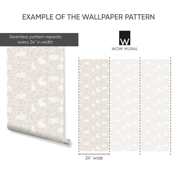 Beige Floral Bunny Wallpaper W175
