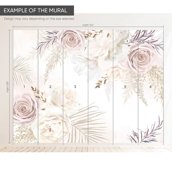 White & Soft Pink Flowers Wall Mural WM007 - CostaCover - Peel and stick Removable Wallpaper - baby bedroom - bedroom interior - bedroom wallpaper