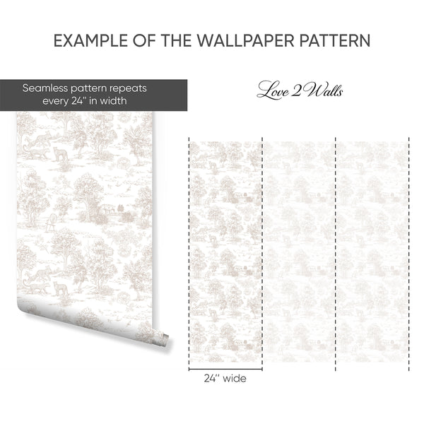 Beige French Toile Safari Wallpaper L069
