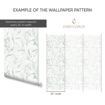 Sage Green Botanical Wallpaper CC361