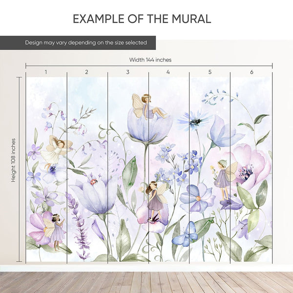 Purple Flower Fairy Wall Mural SM052 - CostaCover - Peel and stick Removable Wallpaper - accent wallpaper - adhesive wallpaper - baby bedroom