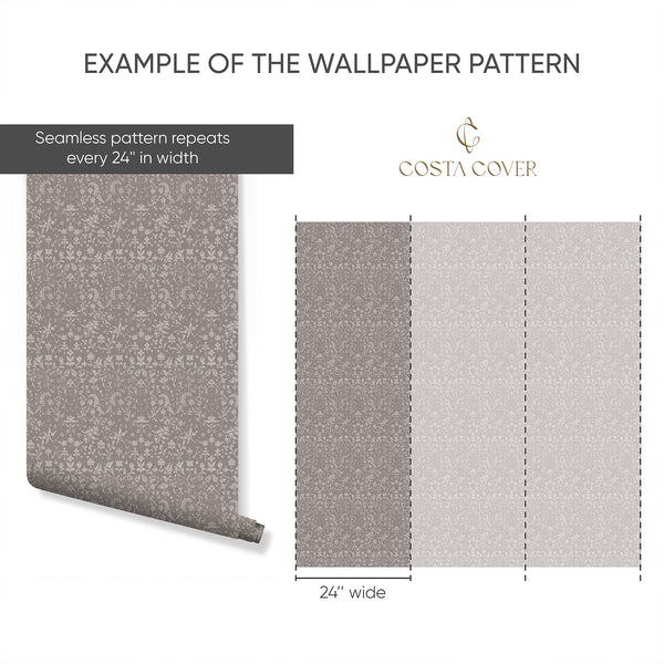 Taupe Floral Toile Wallpaper CC367