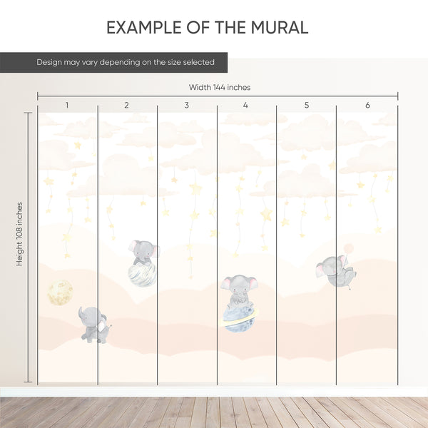 Beige Elephant Nursery Wall Mural LM008