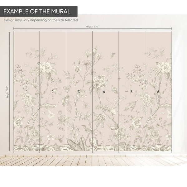 Pink Beige Vintage Garden Grasscloth Wall Mural CG006 - CostaCover - Traditional Wallpaper - abstract wallpaper - accent wallpaper - bathroom wallpaper