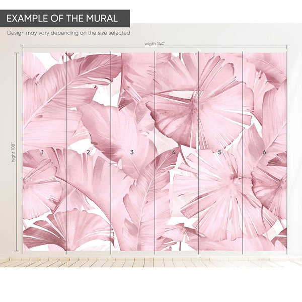 Pink Banana Leaves Wall Mural WM020 - CostaCover - Peel and stick Removable Wallpaper - adhesive wallpaper - banana leaves - Banana leaves wallpaper