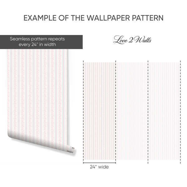 Pink Blue Floral Stripe Wallpaper L132
