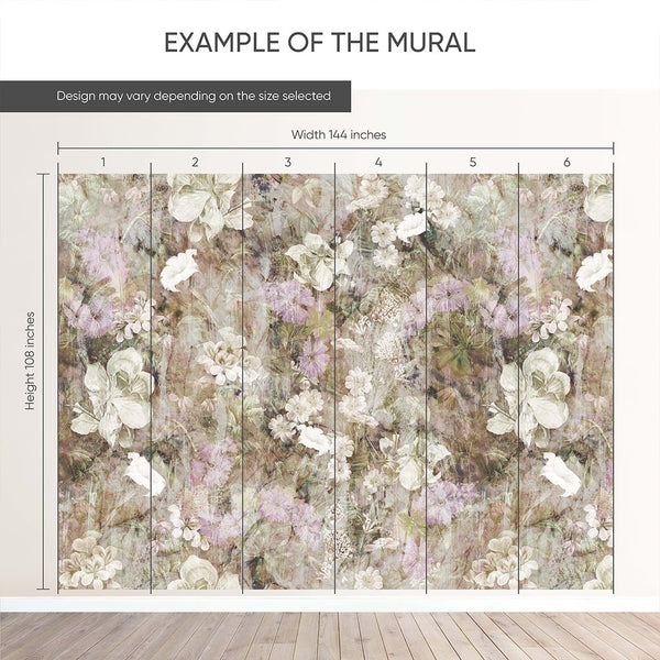 Beige Vintage Flowers Garden Wall Mural SM046 - CostaCover - Peel and stick Removable Wallpaper - abstract floral - accent wallpaper - adhesive wallpaper