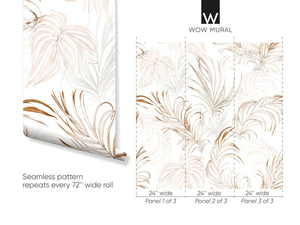 Tropical Palm Leaves Wallpaper W004 - CostaCover - Peel and stick Removable Wallpaper - adhesive wallpaper - bedroom interior - bedroom wallpaper