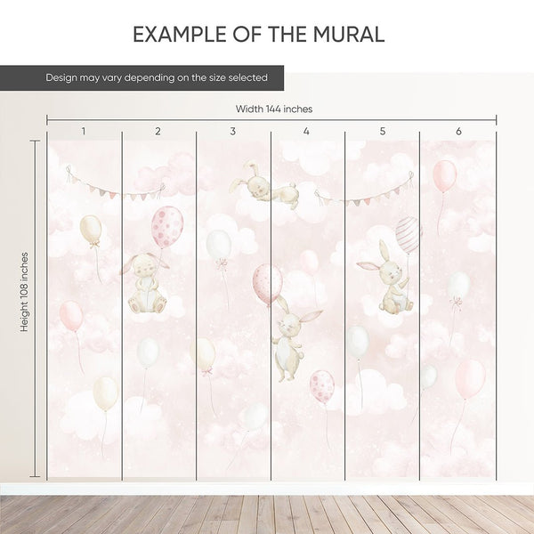 Pink Bunny & Balloons Wall Mural SM077 - CostaCover - Peel and stick Removable Wallpaper - abstract wall art - abstract wallpaper - accent wallpaper