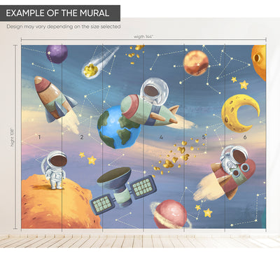 Colorful Space, Astronauts and Planets Self Adhesive Wall Mural WM075