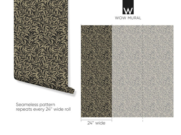 Beige & Black Willow Bough by Morris Wallpaper W094 - CostaCover - Peel and stick Removable Wallpaper - abstract wall art - abstract wallpaper - accent wallpaper