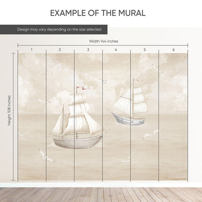Vintage Beige Sailboats Wall Mural AM153