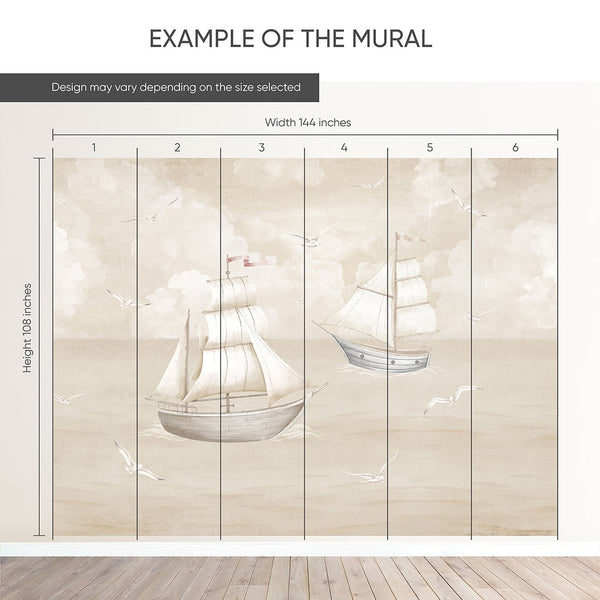 Vintage Beige Sailboats Wall Mural AM153 - CostaCover-Peel and stick Removable Wallpaper-abstract wallpaper-accent wallpaper-adhesive wallpaper