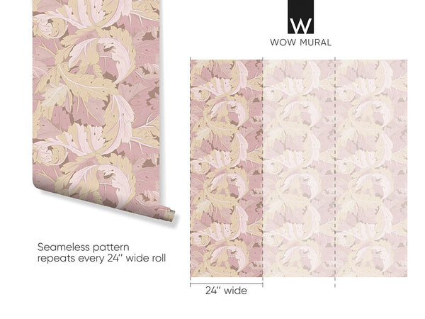 Yellow & Pink Acanthus by Morris Wallpaper W121 - CostaCover - Peel and stick Removable Wallpaper - Abstract - abstract floral - abstract lines