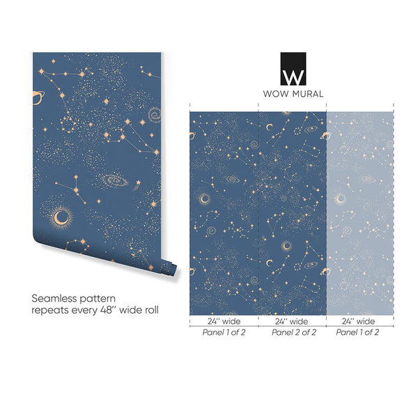 Blue Sky & Сonstellation Wallpaper W066 - CostaCover - Peel and stick Removable Wallpaper - abstract wallpaper - accent wallpaper - adhesive wallpaper