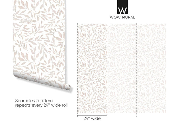 Pastel Pink Green Leaf Wallpaper W168 - CostaCover - Peel and stick Removable Wallpaper - abstract floral - abstract wallpaper - accent wallpaper