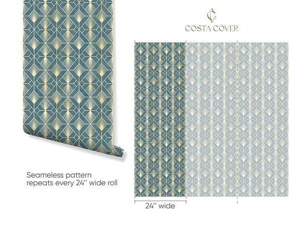 Blue Gray Art Deco Wallpaper CC335 - CostaCover - Peel and stick Removable Wallpaper - Abstract - abstract arches - Abstract Labyrinth Lines