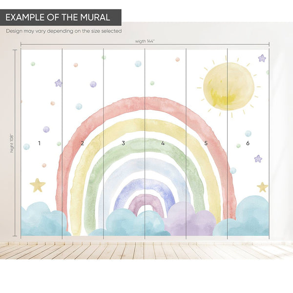 Colorful Rainbow & Sun Wall Mural WM060 - CostaCover - Peel and stick Removable Wallpaper - abstract wallpaper - adhesive wallpaper - Aqua blue wallpaper