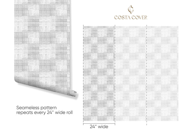 Soft Gray Checker Grasscloth Wallpaper CG022 - CostaCover - Traditional Wallpaper - Abstract - abstract lines - abstract wall art