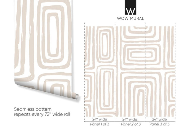 Neutral Hazelnut Maze Wallpaper W035 - CostaCover - Peel and stick Removable Wallpaper - Abstract - abstract lines - abstract wall art