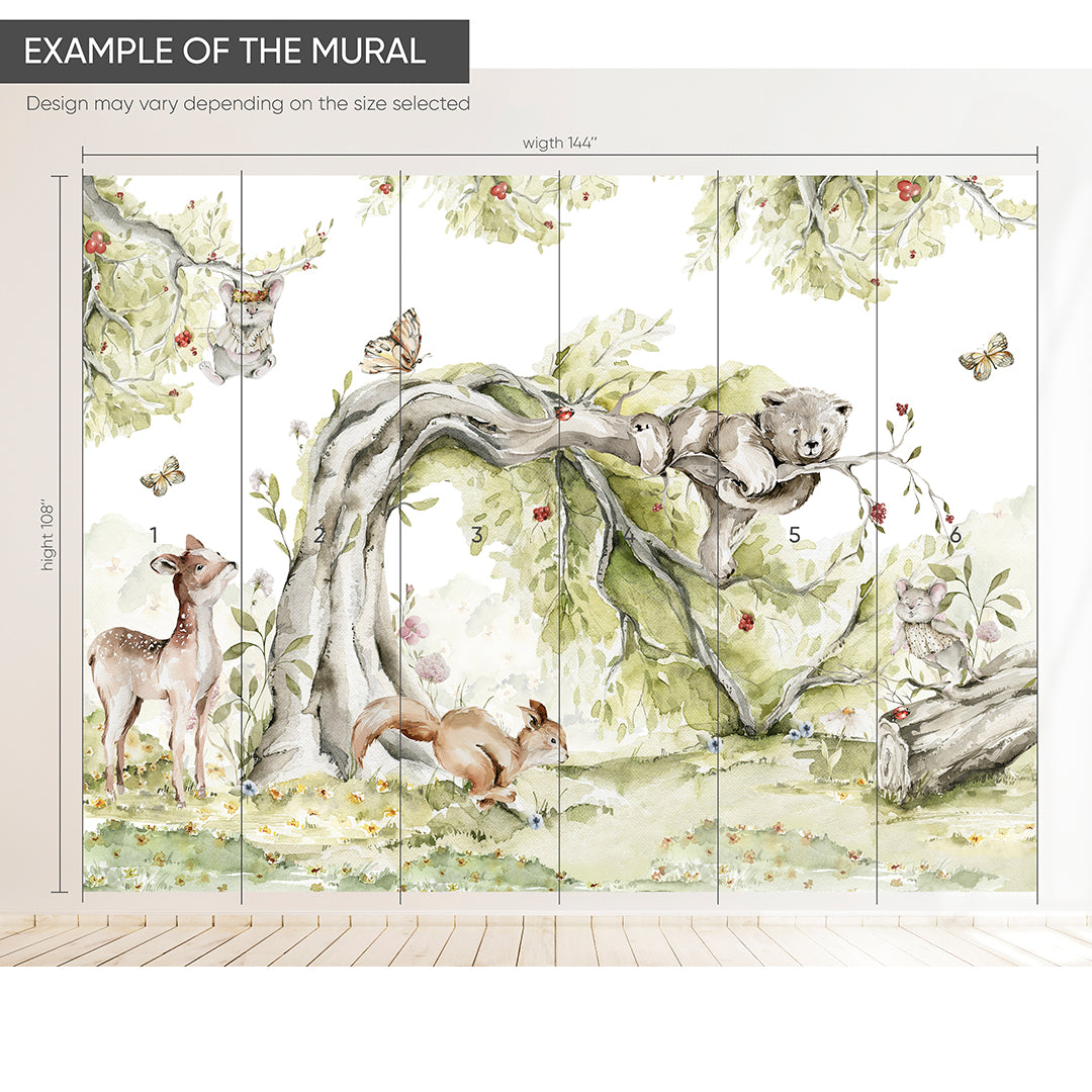 Kids Fairy Forest With Cute Animals Self Adhesive Wall Mural WM051