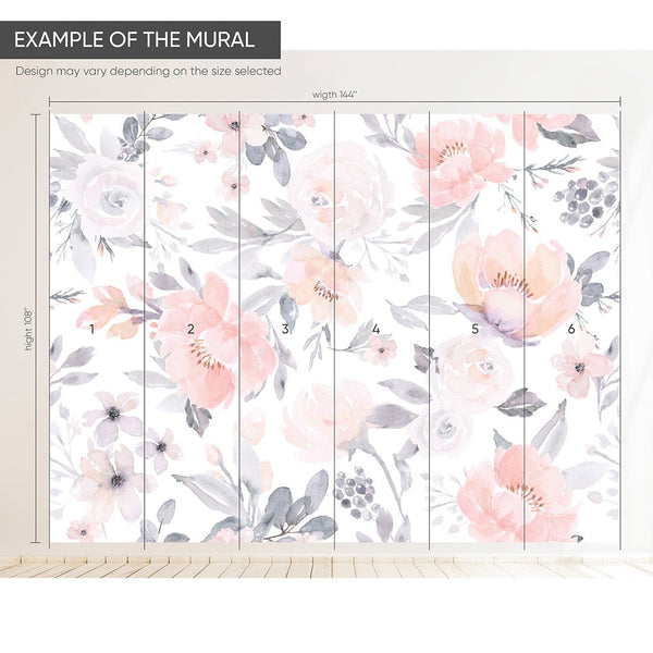 Soft Pink & Lilac Flowers Wall Mural WM002 - CostaCover - Peel and stick Removable Wallpaper - accent wallpaper - adhesive wallpaper - bathroom wallpaper