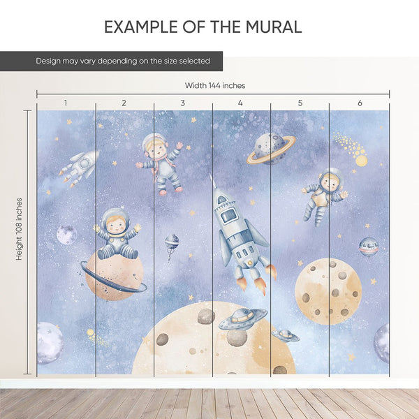 Purple Astronauts & Planets Wall Mural SM082 - CostaCover - Peel and stick Removable Wallpaper - accent wallpaper - adhesive wallpaper - baby bedroom