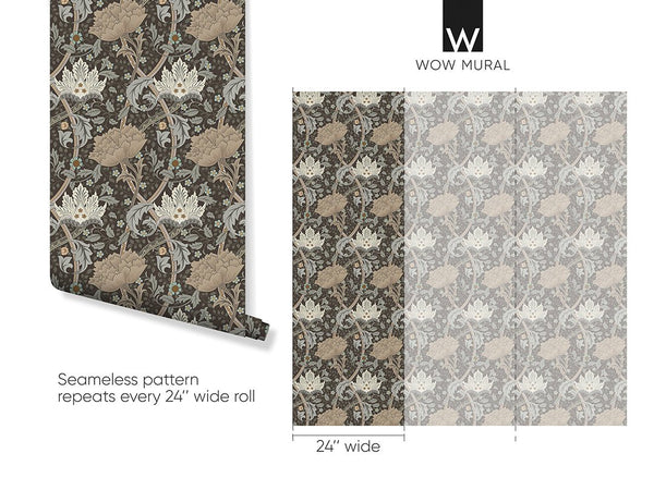 Classic Windrush wallpaper with tightly packed floral motifs, creating a sophisticated look for elegant living spaces. Made in the USA and ideal for decorators.