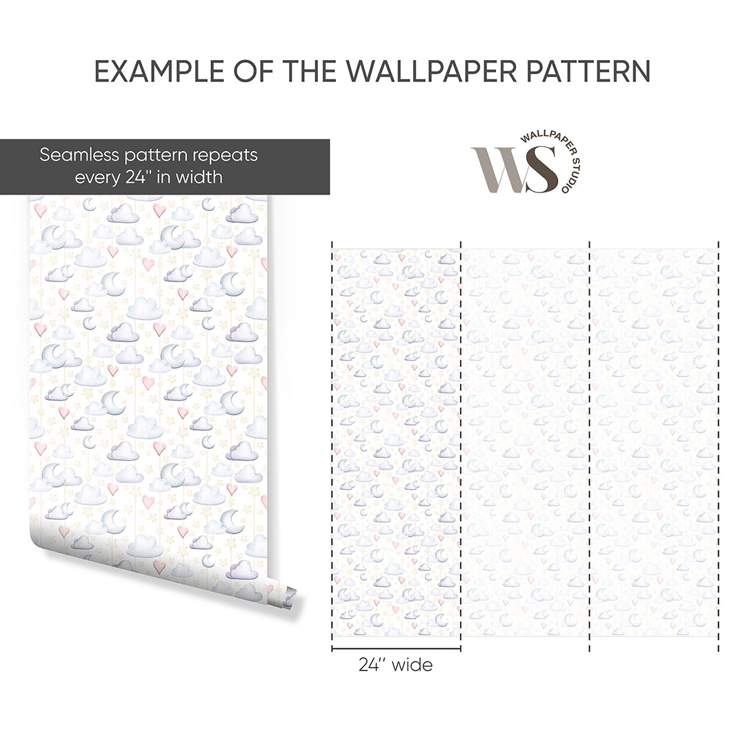 Clouds Moon & Hearts Wallpaper S125