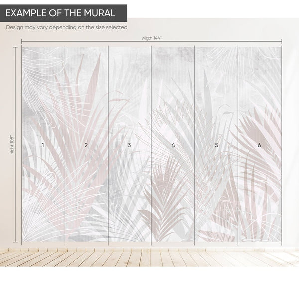 Pastel Gray Palm Leaf Wall Mural WM084 - CostaCover - Peel and stick Removable Wallpaper - accent wallpaper - adhesive wallpaper - banana leaves