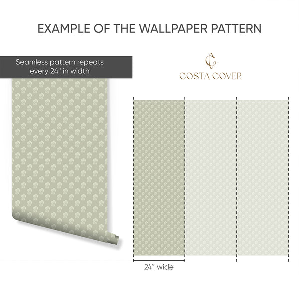 Sage Green Vintage Floral Wallpaper CC373