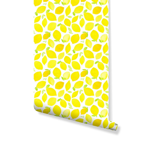 Watercolor Yellow Lemons Wallpaper CC076 - CostaCover - Peel and stick Removable Wallpaper - accent wallpaper - adhesive wallpaper - Backsplash panels