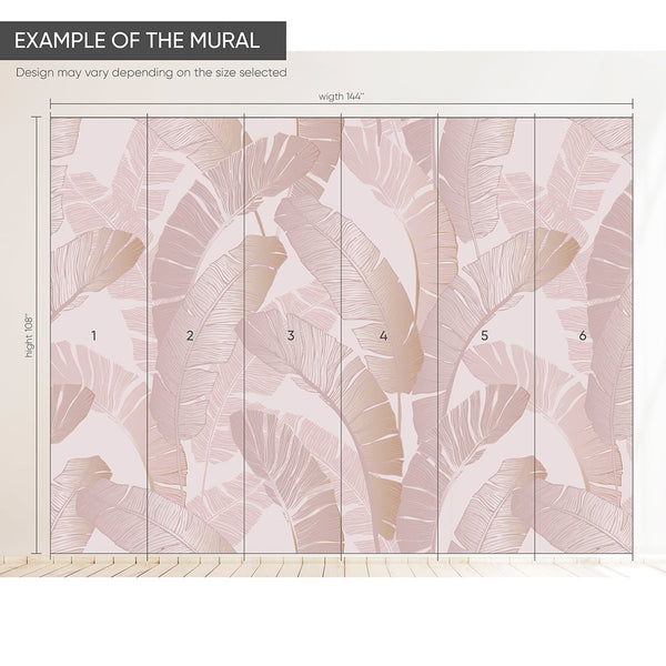 Pink Banana Leaves Wall Mural CCM122 - CostaCover - Peel and stick Removable Wallpaper - adhesive wallpaper - banana leaves - Banana leaves wallpaper