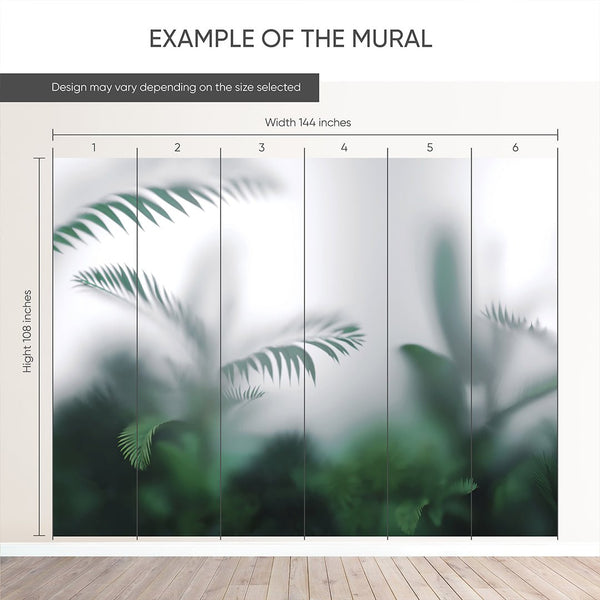 Green Foggy Palm Leaves Wall Mural SM021 - CostaCover - Peel and stick Removable Wallpaper - accent wallpaper - adhesive wallpaper - bathroom wallpaper
