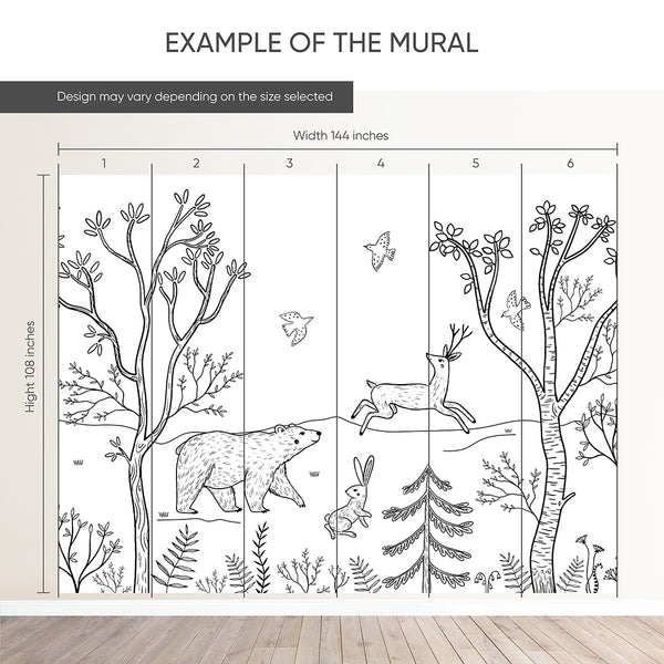 Black & White Forest Animals Wall Mural SM017 - CostaCover - Peel and stick Removable Wallpaper - accent wallpaper - adhesive wallpaper - animal print