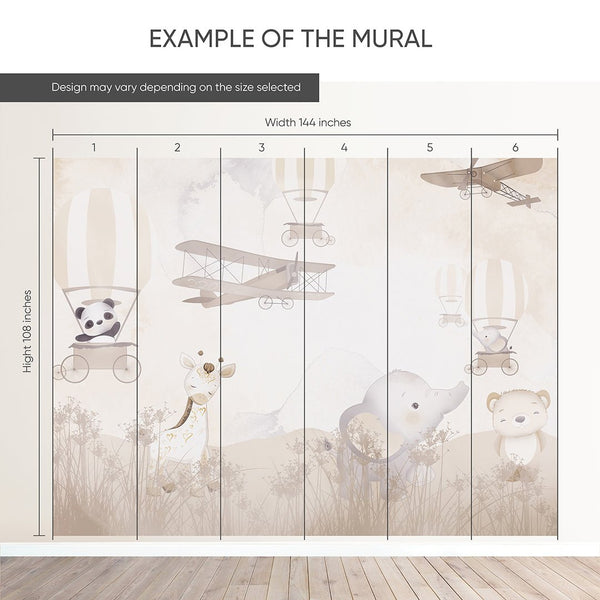 Cartoon Animal Air Balloon Wall Mural SM002 - CostaCover - Peel and stick Removable Wallpaper - abstract wall art - abstract wallpaper - accent wallpaper