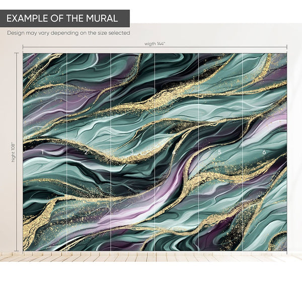 Green Purple Waves Wall Mural CCM121 - CostaCover - Peel and stick Removable Wallpaper - Abstract - abstract lines - abstract wall art
