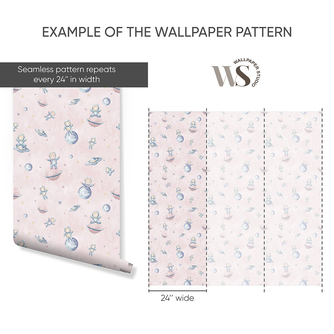 Pastel Pink Astronauts & Planets Wallpaper S132