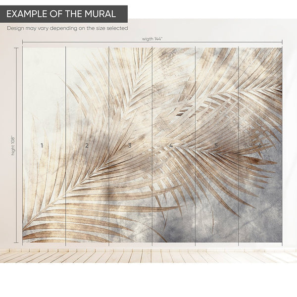 Beige Brown Palm Leaf Wall Mural WM083 - CostaCover - Peel and stick Removable Wallpaper - abstract wallpaper - accent wallpaper - adhesive wallpaper