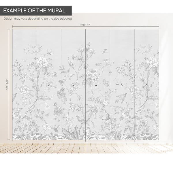 Gray Vintage Garden Grasscloth Wall Mural CG005 - CostaCover - botanical - botanical decal - Botanical Wallpaper