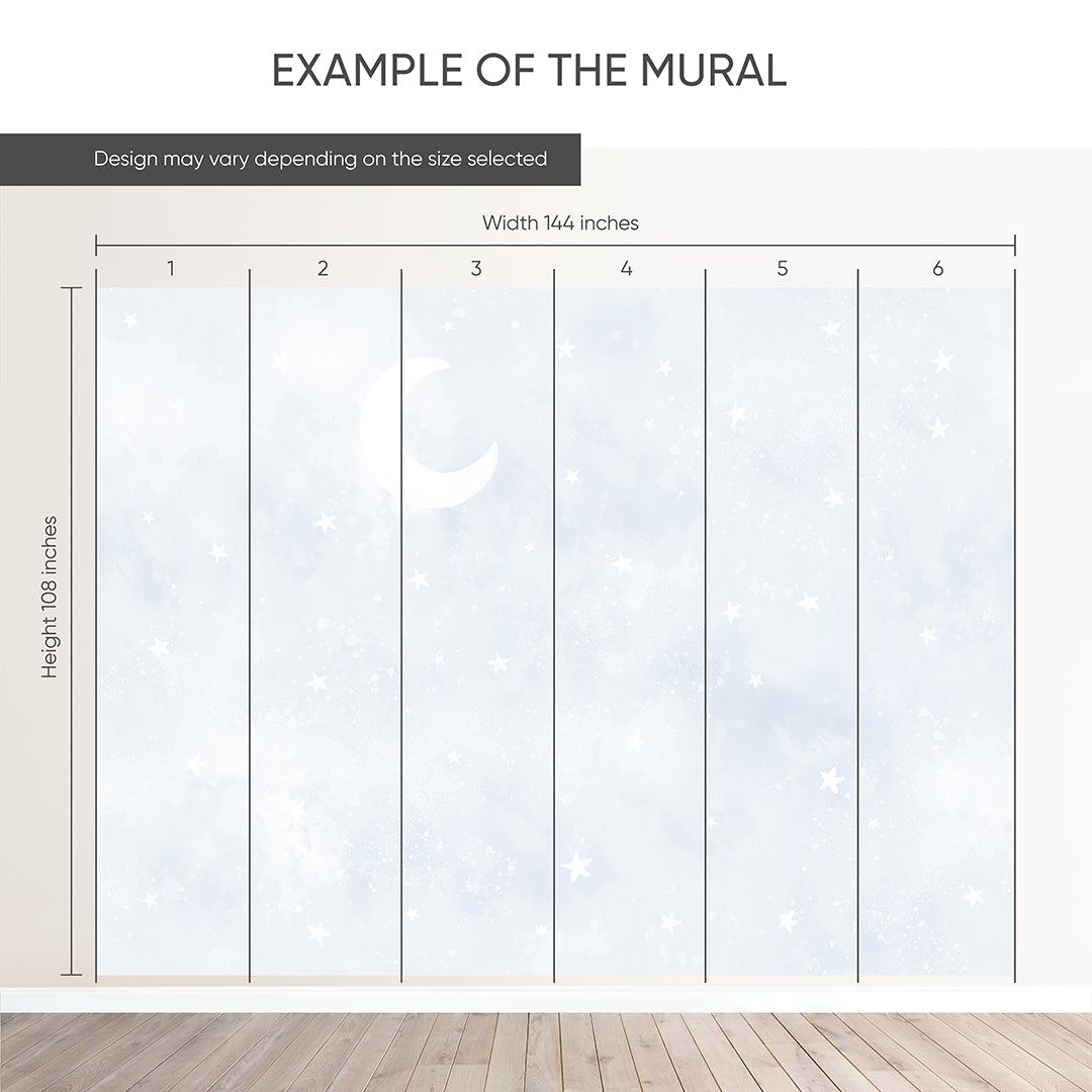 Pastel Blue Moon & Stars Wall Mural SM074