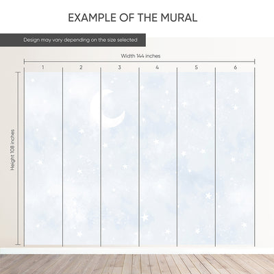 Pastel Blue Moon & Stars Wall Mural SM074