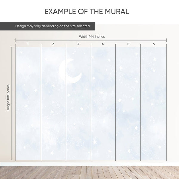 Pastel Blue Moon & Stars Wall Mural SM074 - CostaCover - Peel and stick Removable Wallpaper - Abstract - abstract wall art - abstract wallpaper