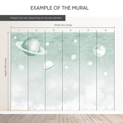 Light Green Planets in Space Wall Mural SM089
