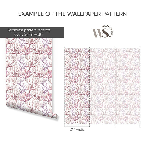 Purple Pink Corals Wallpaper S088 - CostaCover - Peel and stick Removable Wallpaper - Abstract - abstract wall art - accent wallpaper