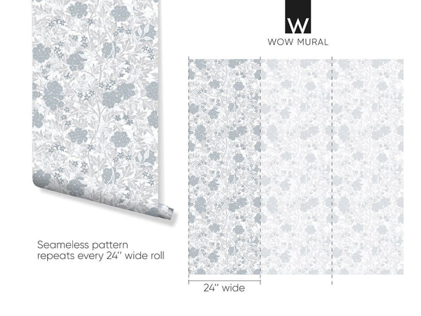 Blue & Gray Jasmine by Morris Wallpaper W104 - CostaCover - Peel and stick Removable Wallpaper - abstract floral - abstract wallpaper - accent wallpaper