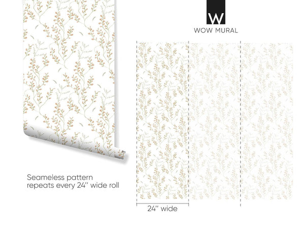 Beige Garden Flowers Wallpaper W032 - CostaCover - Peel and stick Removable Wallpaper - abstract wallpaper - accent wallpaper - adhesive wallpaper