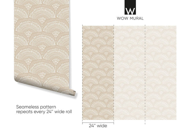 Beige African Fan Wallpaper W161 - CostaCover - Peel and stick Removable Wallpaper - Abstract - abstract lines - abstract mural
