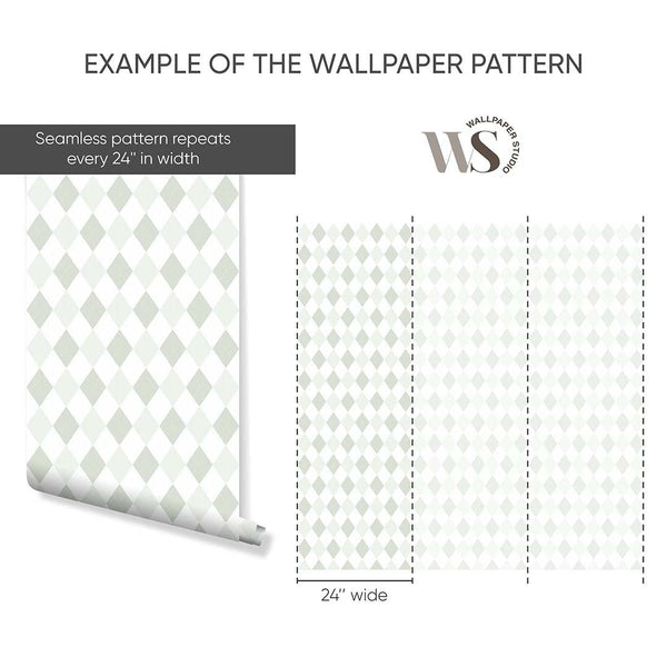 Two Color Green Rhombus Wallpaper S022 - CostaCover - Peel and stick Removable Wallpaper - accent wallpaper - adhesive wallpaper - baby bedroom