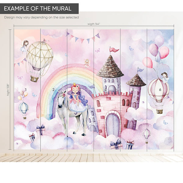 Fairytale Сastle with Princess Wall Mural WM067 - CostaCover - Peel and stick Removable Wallpaper - abstract wallpaper - accent wallpaper - adhesive wallpaper